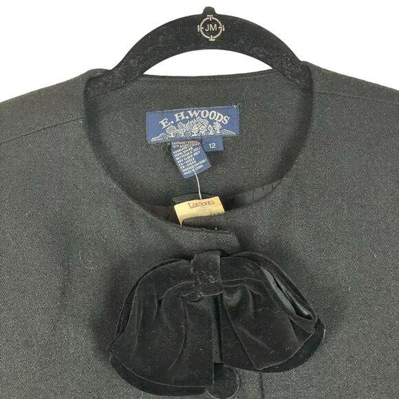 Vintage E. H. Woods 80s wool blend black velvet bow blazer - Picture 2 of 6
